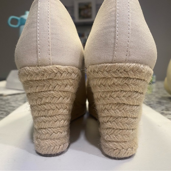 J. Crew Cream Canvas Espadrille Flats with Black Cap Toe - Picture 7 of 10